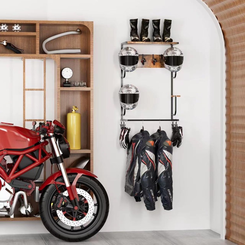 Motorcycle Gear Display Rack - Деревянный настенный держатель для мотоциклетного шлема,