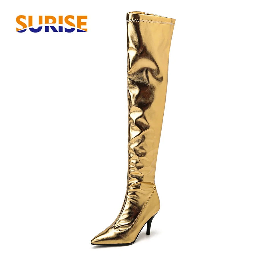Riding Boot Short - Женские высокие сапоги до бедра, серебристые,